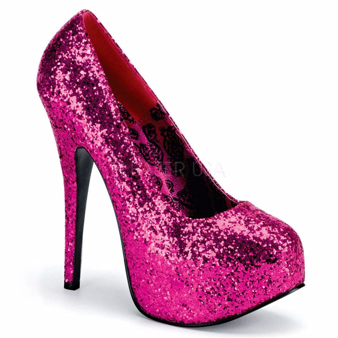 Product image of Bordello Teeze-06G Hot Pink Glitter, 5 3/4 inch (14.6 cm) Heel, 1 3/4 inch (4.4 cm) Platform Court Pump Shoes