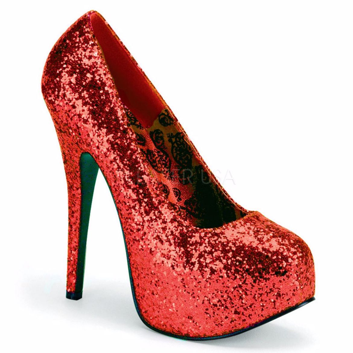 Product image of Pleaser Pink Label Teeze-06Gw Red Glitter, 5 3/4 inch (14.6 cm) Heel, 1 3/4 inch (4.4 cm) Platform Court Pump Shoes