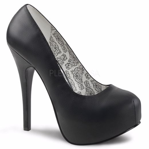 Product image of Pleaser Pink Label Teeze-06W Black Faux Leather, 5 3/4 inch (14.6 cm) Heel, 1 3/4 inch (4.4 cm) Platform Court Pump Shoes
