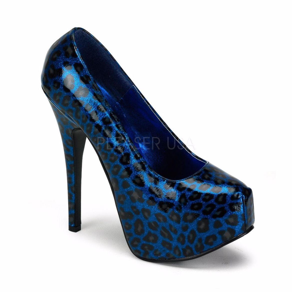 Product image of Bordello Teeze-37 Blue Cheetah Patent, 5 3/4 inch (14.6 cm) Heel, 1 3/4 inch (4.4 cm) Platform Court Pump Shoes
