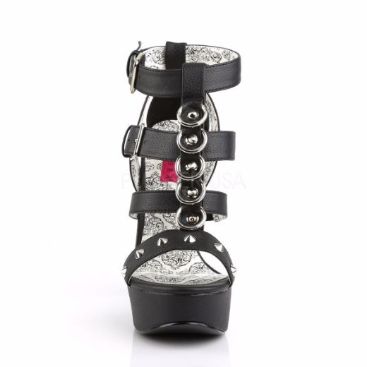 Product image of Pleaser Pink Label Teeze-42W Black Faux Leather, 5 3/4 inch (14.6 cm) Heel, 1 3/4 inch (4.4 cm) Platform Sandal Shoes