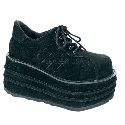 Product image of Demonia Tempo-08 Black Vegan Suede, 3 1/2 inch Platform Court Pump Shoes