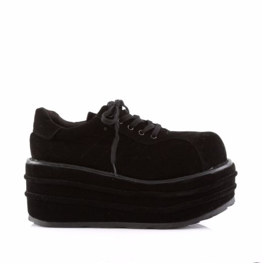 Product image of Demonia Tempo-08 Black Vegan Suede, 3 1/2 inch Platform Court Pump Shoes