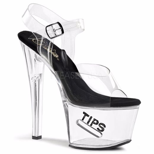 Product image of Pleaser Tipjar-708-5 Clear-Black/Clear, 7 inch (17.8 cm) Heel, 2 3/4 inch (7 cm) Platform Sandal Shoes