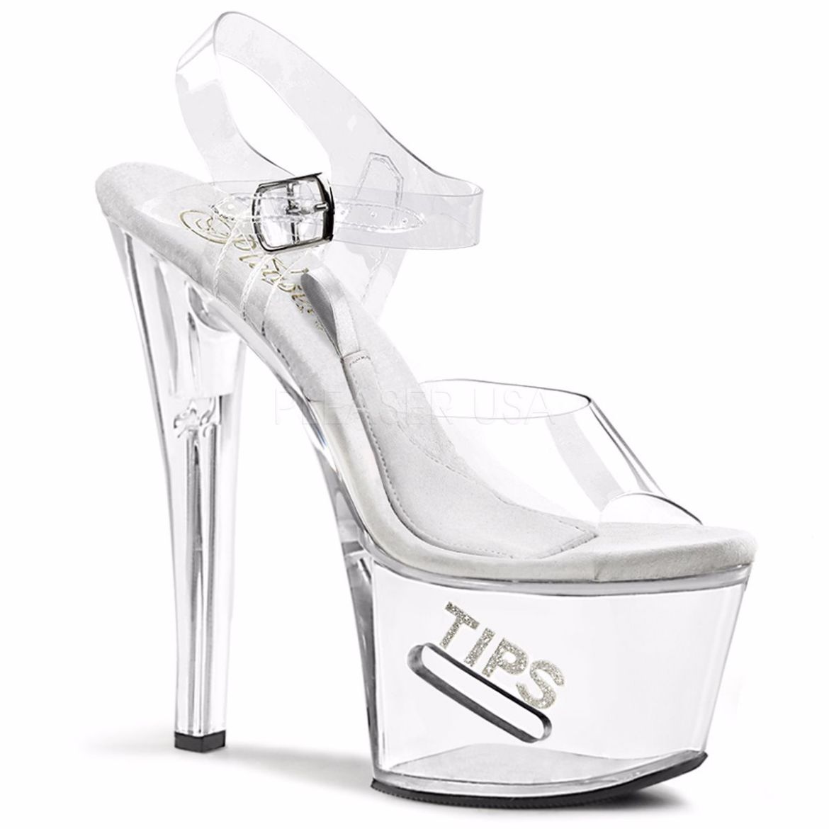 Product image of Pleaser Tipjar-708-5 Clear/Clear, 7 inch (17.8 cm) Heel, 2 3/4 inch (7 cm) Platform Sandal Shoes