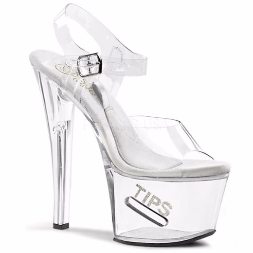 Product image of Pleaser Tipjar-708-5 Clear/Clear, 7 inch (17.8 cm) Heel, 2 3/4 inch (7 cm) Platform Sandal Shoes