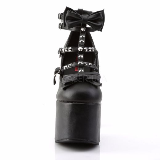 Product image of Demonia Torment-600 Black Vegan Leather, 5 1/2 inch (14 cm) Heel, 3 inch (7.6 cm) Platform Court Pump Shoes