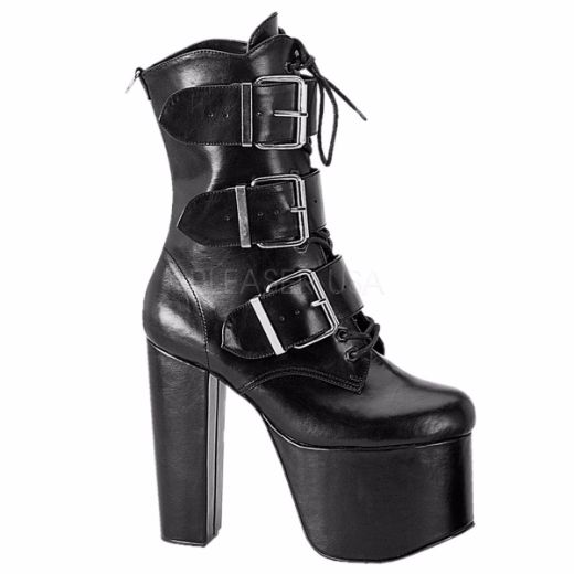 Product image of Demonia Torment-703 Black Vegan Leather, 5 1/2 inch (14 cm) Heel, 3 inch (7.6 cm) Platform Ankle Boot