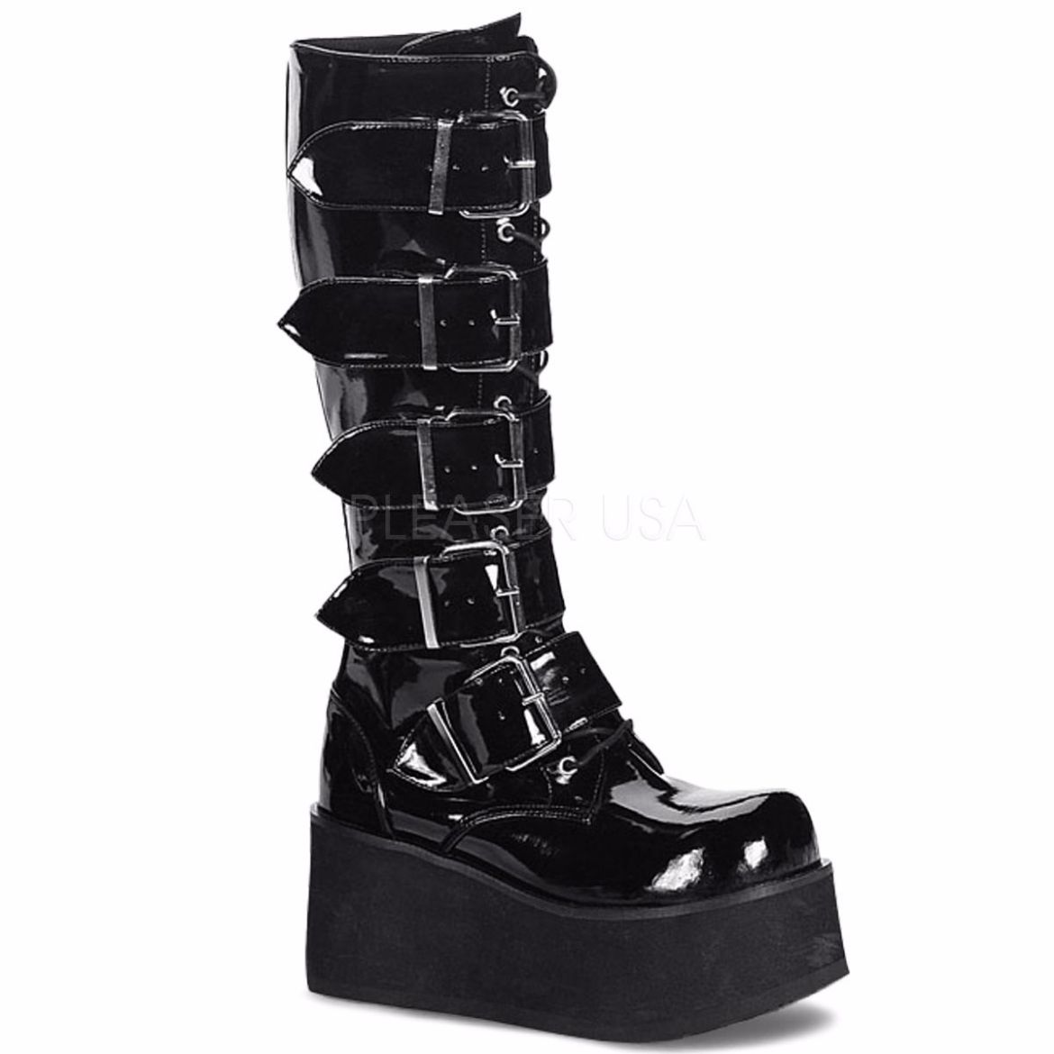 Product image of Demonia Trashville-518 Black Patent, 3 1/4 inch Platform Knee High Boot