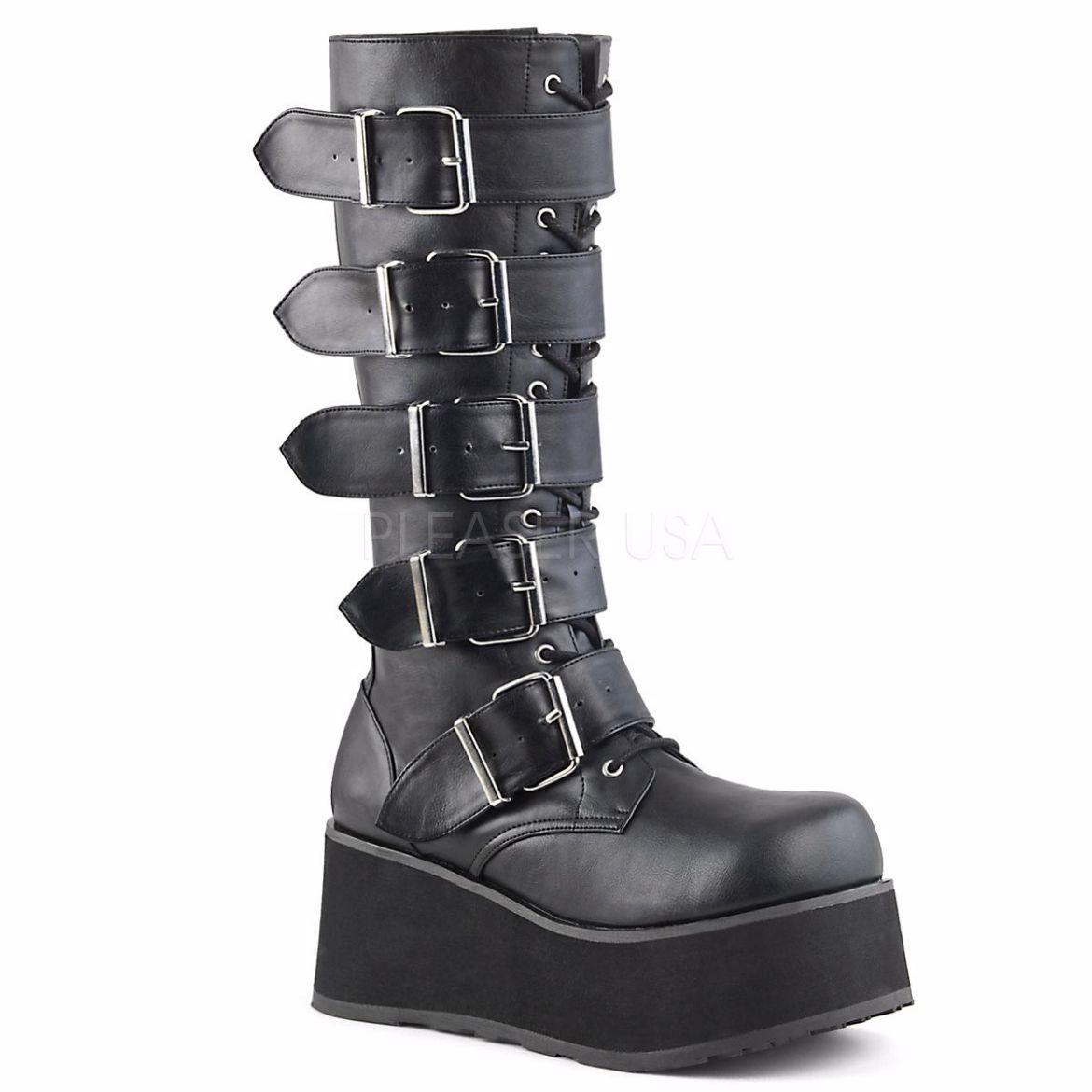 Product image of Demonia Trashville-518 Black Vegan Leather, 3 1/4 inch Platform Knee High Boot