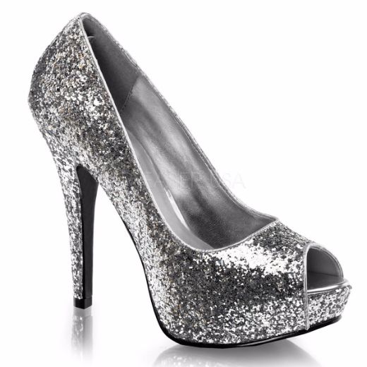 Product image of Fabulicious Twinkle-18G Silver Glitter,  5 inch (12.7 cm) Heel, 1 inch (2.5 cm) Platform Court Pump Shoes