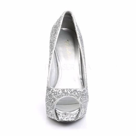 Product image of Fabulicious Twinkle-18G Silver Glitter,  5 inch (12.7 cm) Heel, 1 inch (2.5 cm) Platform Court Pump Shoes