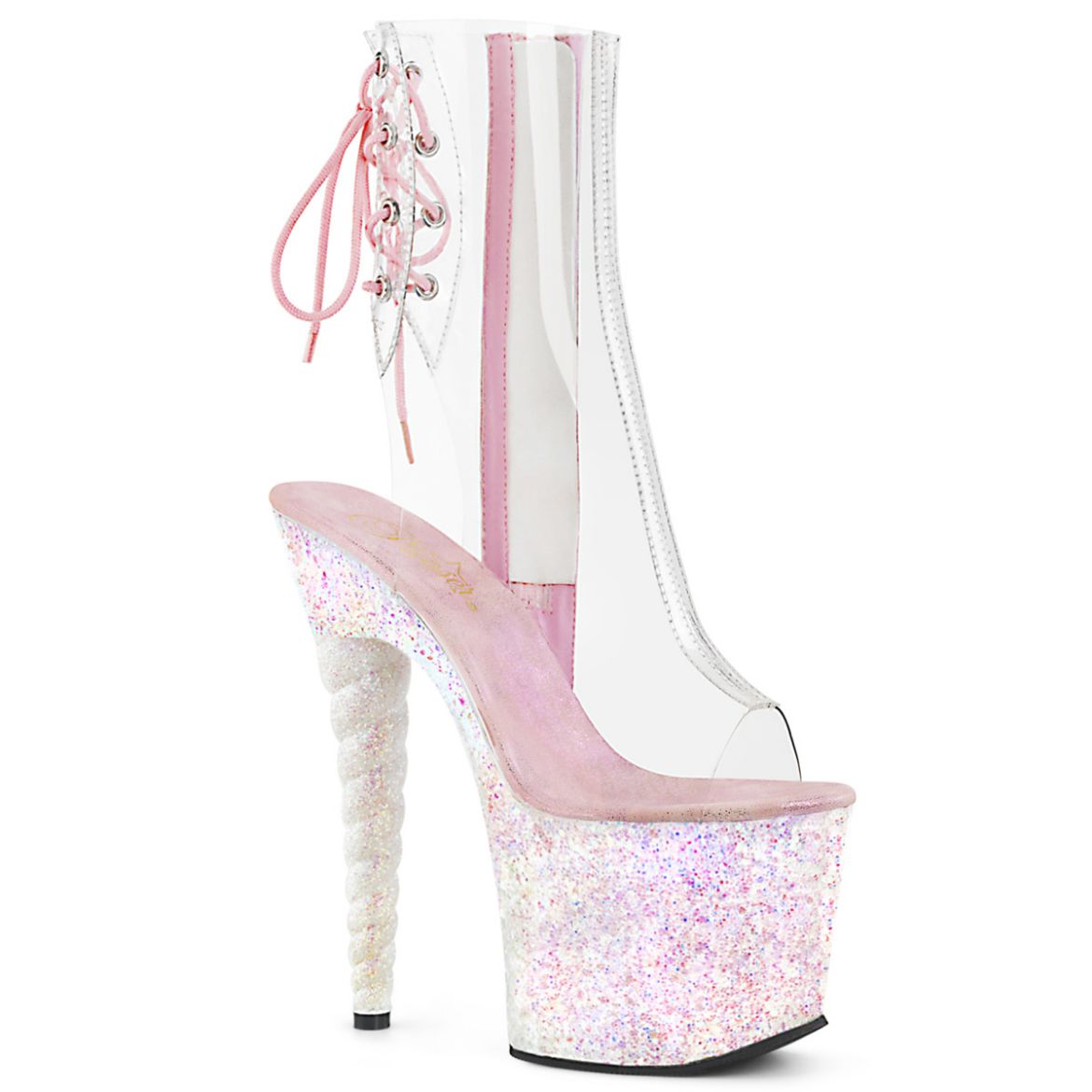 Product image of Pleaser Unicorn-1018C Clear/Opal Multi Glitter, 7 inch (17.8 cm) Heel, 2 3/4 inch (7 cm) Platform Ankle Boot
