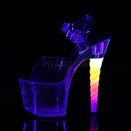 Product image of Pleaser Unicorn-708Mg Clear-Black/Clear, 7 inch (17.8 cm) Heel, 3 1/4 inch (8.3 cm) Platform Sandal Shoes