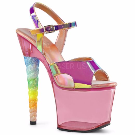 Product image of Pleaser Unicorn-711T Pink Shifting Tpu/Bubble Gum Pink Tinted, 7 inch (17.8 cm) Heel, 2 3/4 inch (7 cm) Platform Sandal Shoes