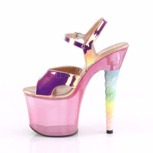 Product image of Pleaser Unicorn-711T Pink Shifting Tpu/Bubble Gum Pink Tinted, 7 inch (17.8 cm) Heel, 2 3/4 inch (7 cm) Platform Sandal Shoes