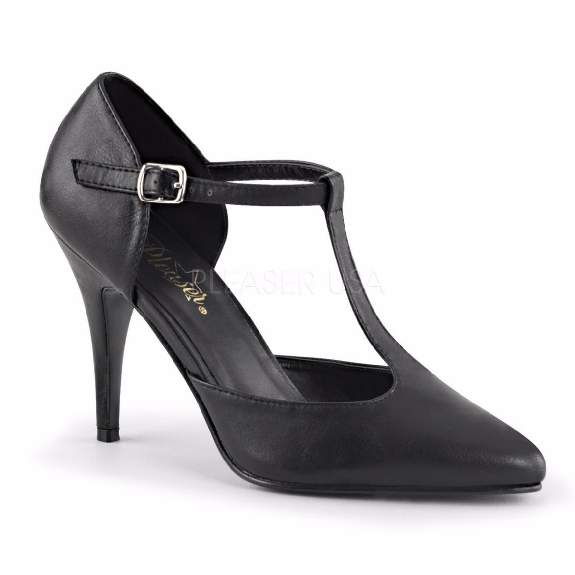 Product image of Pleaser Vanity-415 Black Faux Leather, 4 inch (10.2 cm) Heel Court Pump Shoes