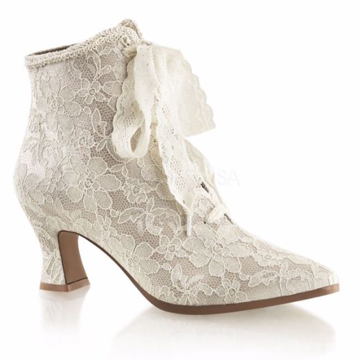 Product image of Fabulicious Victorian-30 Champaign Satin-Lace, 4 3/4 inch (12.1 cm) Heel, 1 inch (2.5 cm) Platform Ankle Boot