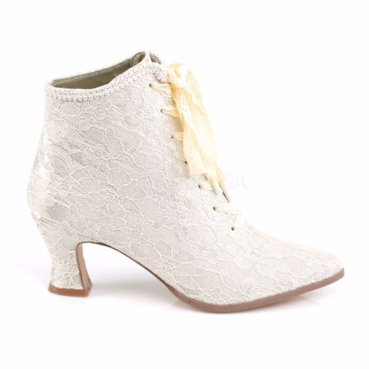 Product image of Fabulicious Victorian-30 Champaign Satin-Lace, 4 3/4 inch (12.1 cm) Heel, 1 inch (2.5 cm) Platform Ankle Boot