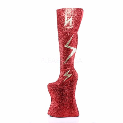 Product image of Pleaser Pink Label Vivacious-3016 Red-Gold Glitter, 13 1/2 inch (34.3 cm) Heel, 10 inch (25.4 cm) Platform Thigh High Boot