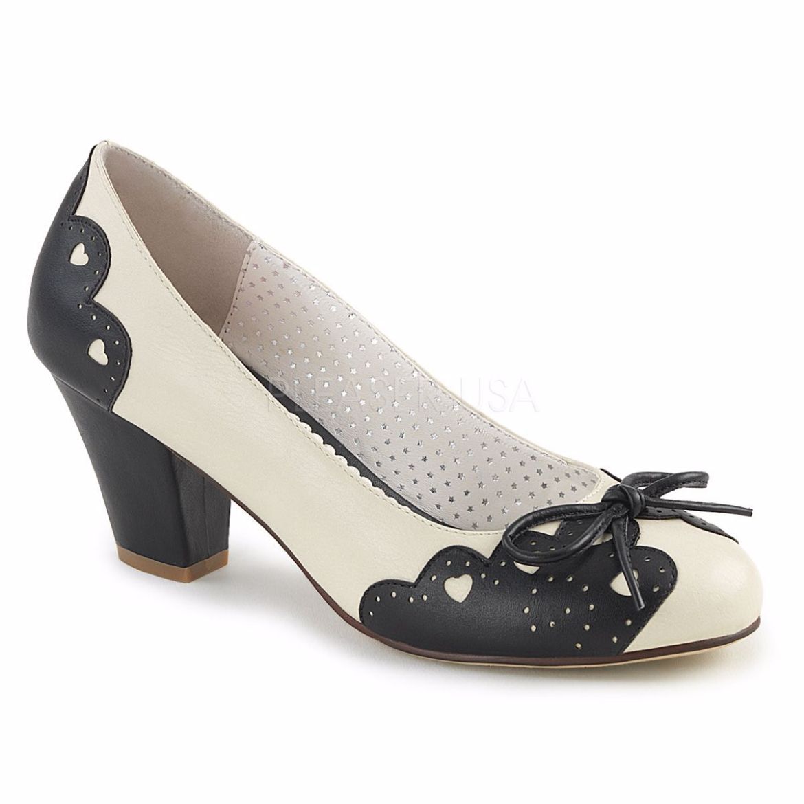 Product image of Pin Up Couture Wiggle-17 Black-Cream Faux Leather, 2 1/2 inch (6.4 cm) Cuben Heel Court Pump Shoes