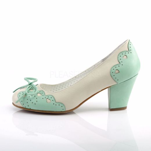 Product image of Pin Up Couture Wiggle-17 Cream-Mint Faux Leather, 2 1/2 inch (6.4 cm) Cuben Heel Court Pump Shoes