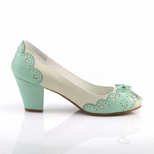 Product image of Pin Up Couture Wiggle-17 Cream-Mint Faux Leather, 2 1/2 inch (6.4 cm) Cuben Heel Court Pump Shoes