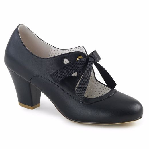 Product image of Pin Up Couture Wiggle-32 Black Faux Leather, 2 1/2 inch (6.4 cm) Cuben Heel Court Pump Shoes