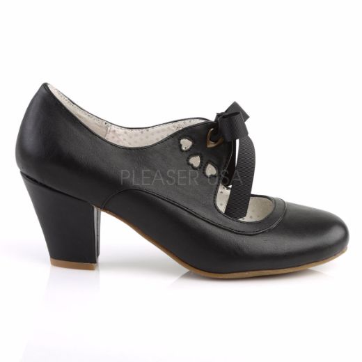 Product image of Pin Up Couture Wiggle-32 Black Faux Leather, 2 1/2 inch (6.4 cm) Cuben Heel Court Pump Shoes