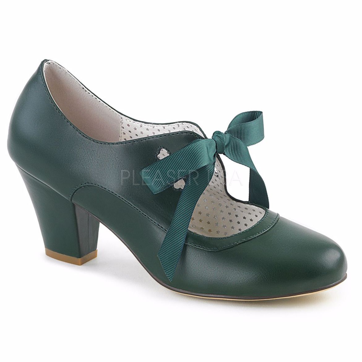 Product image of Pin Up Couture Wiggle-32 Dark Green Faux Leather, 2 1/2 inch (6.4 cm) Cuben Heel Court Pump Shoes