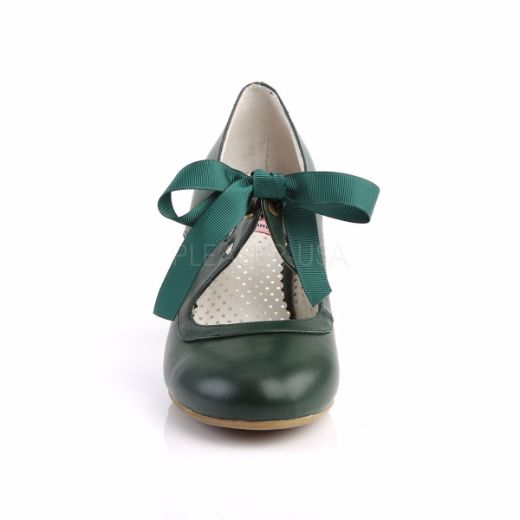 Product image of Pin Up Couture Wiggle-32 Dark Green Faux Leather, 2 1/2 inch (6.4 cm) Cuben Heel Court Pump Shoes