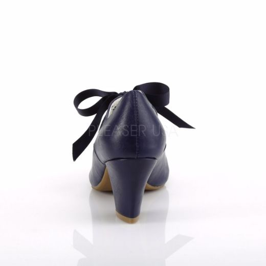Product image of Pin Up Couture Wiggle-32 Navy Blue Faux Leather, 2 1/2 inch (6.4 cm) Cuben Heel Court Pump Shoes
