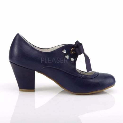 Product image of Pin Up Couture Wiggle-32 Navy Blue Faux Leather, 2 1/2 inch (6.4 cm) Cuben Heel Court Pump Shoes
