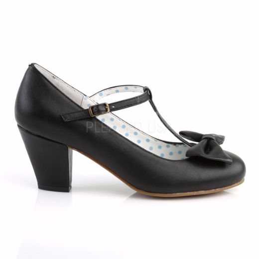 Product image of Pin Up Couture Wiggle-50 Black Faux Leather, 2 1/2 inch (6.4 cm) Cuben Heel Court Pump Shoes