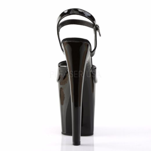 Product image of Pleaser Xtreme-809 Black Patent/Black, 8 inch (20.3 cm) Heel, 4 inch (10.2 cm) Platform Sandal Shoes