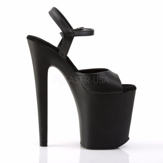 Product image of Pleaser Xtreme-809 Black Faux Leather/Black Matte, 8 inch (20.3 cm) Heel, 4 inch (10.2 cm) Platform Sandal Shoes