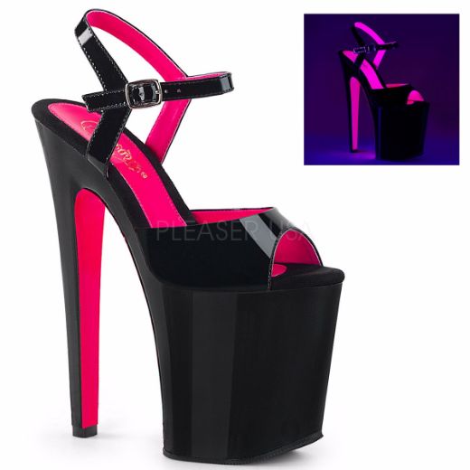 Product image of Pleaser Xtreme-809Tt Black Patent-Neon Hot Pink/Black, 8 inch (20.3 cm) Heel, 4 inch (10.2 cm) Platform Sandal Shoes