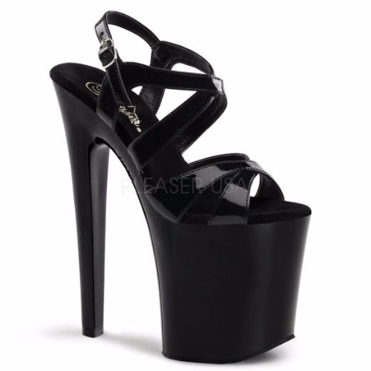 Product image of Pleaser Xtreme-872 Black Patent/Black, 8 inch (20.3 cm) Heel, 4 inch (10.2 cm) Platform Sandal Shoes