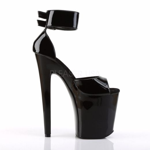 Product image of Pleaser Xtreme-875 Black Patent/Black, 8 inch (20.3 cm) Heel, 4 inch (10.2 cm) Platform Sandal Shoes