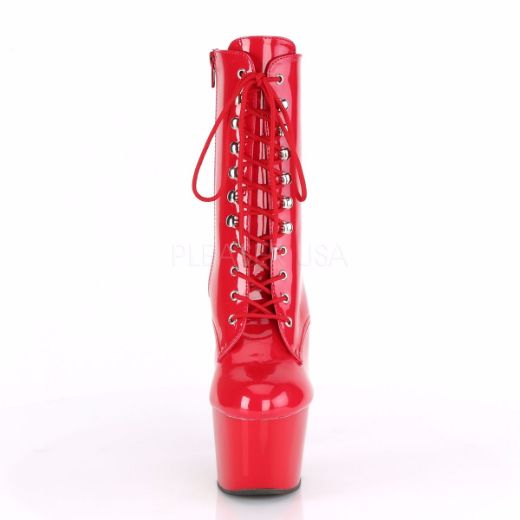 Product image of Pleaser ADORE-1020 Red Patent/Red 7 inch (17.8 cm) Heel 2 3/4 inch (7 cm) Platform Lace-Up Ankle Boot Side Zip