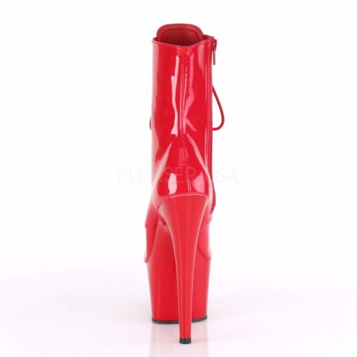 Product image of Pleaser ADORE-1020 Red Patent/Red 7 inch (17.8 cm) Heel 2 3/4 inch (7 cm) Platform Lace-Up Ankle Boot Side Zip