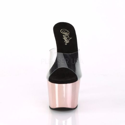 Product image of Pleaser ADORE-701 Clear/Rose Gold Chrome 7 inch (17.8 cm) Heel 2 3/4 inch (7 cm) Chrome Plated Platform Slide Slide Mule Shoes