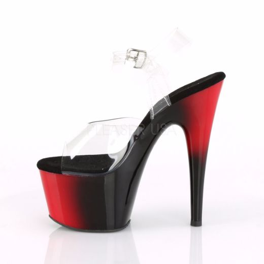 Product image of Pleaser ADORE-708BR Clear/Red-Black 7 inch (17.8 cm) Heel 2 3/4 inch (7 cm) Platform Two Tone Ankle Strap Sandal Shoes