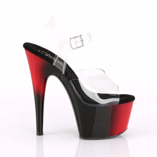 Product image of Pleaser ADORE-708BR Clear/Red-Black 7 inch (17.8 cm) Heel 2 3/4 inch (7 cm) Platform Two Tone Ankle Strap Sandal Shoes