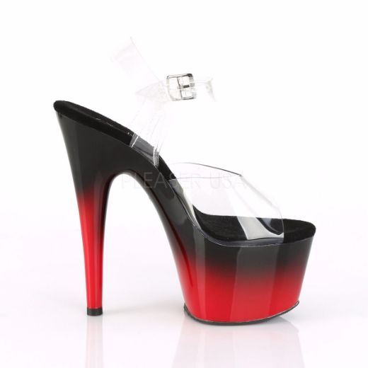 Product image of Pleaser ADORE-708BR-H Clear/Black-Red 7 inch (17.8 cm) Heel 2 3/4 inch (7 cm) Platform Two Tone Ankle Strap Sandal Shoes