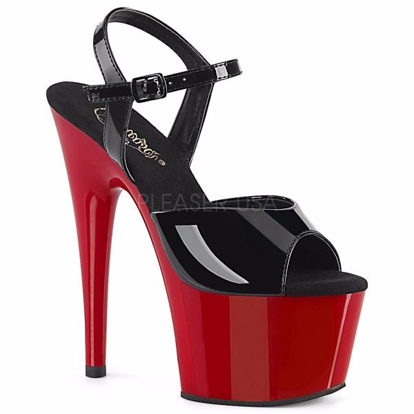 Product image of Pleaser ADORE-709 Black Patent/Red 7 inch (17.8 cm) Heel 2 3/4 inch (7 cm) Platform Ankle Strap Sandal Shoes