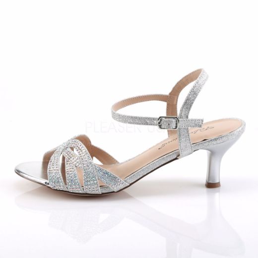 Product image of Fabulicious AUDREY-03 Silver Shimmering Fabric 2 1/2 inch (6.4 cm) Kitten Heel Ankle Strap Criss-Cross Sandal Shoes