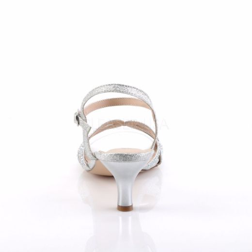 Product image of Fabulicious AUDREY-03 Silver Shimmering Fabric 2 1/2 inch (6.4 cm) Kitten Heel Ankle Strap Criss-Cross Sandal Shoes