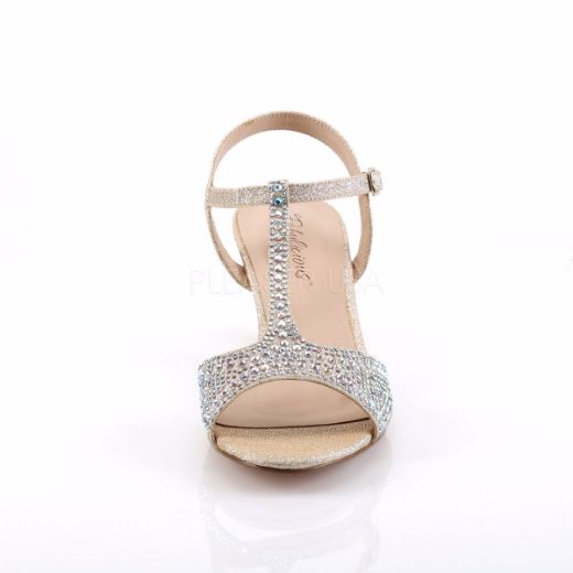 Product image of Fabulicious AUDREY-05 Nude Shimmering Fabric 2 1/2 inch (6.4 cm) Kitten Heel T-Straps Sandal Shimmer Shoes