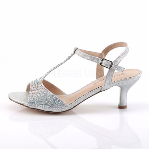 Product image of Fabulicious AUDREY-05 Silver Shimmering Fabric 2 1/2 inch (6.4 cm) Kitten Heel T-Straps Sandal Shimmer Shoes